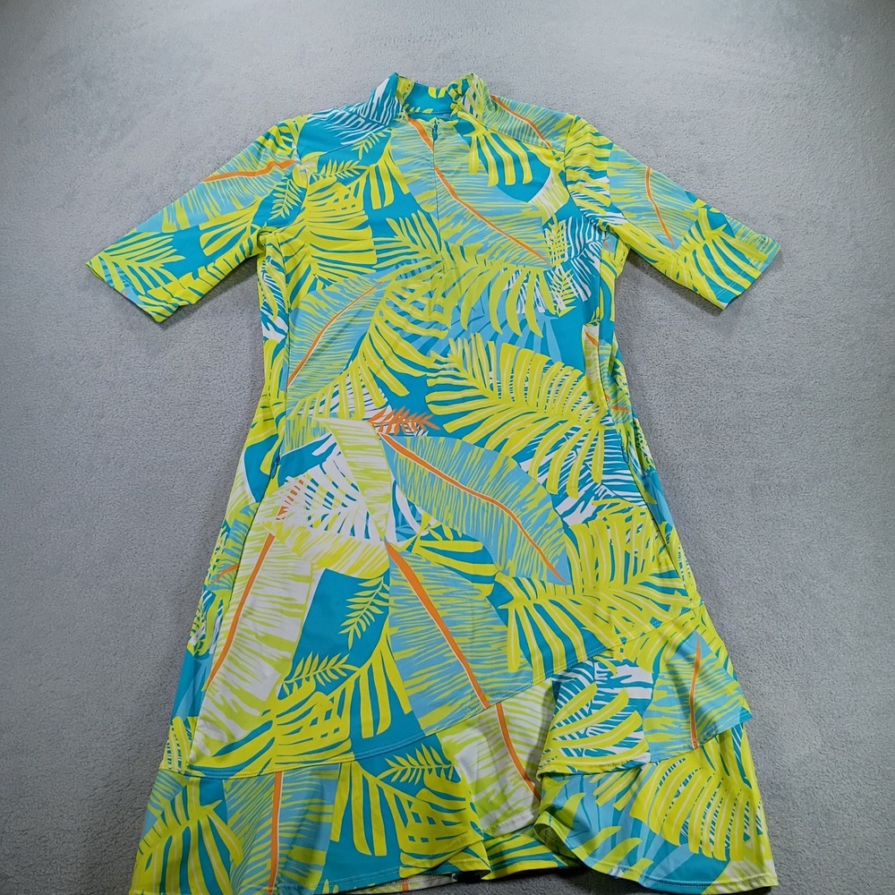 Tail Womens Golf Dress Blue Lime Palm Print Small Half Zip Pocket